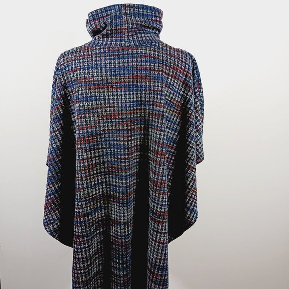 PURE essence Poncho, Denim Blue/Red/Gray, Cowl Neck, Size XL/TG, Layering Piece - Picture 4 of 10
